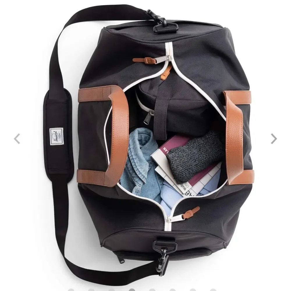 Herschel Supply Company Navy Duffel Bag with Brown Leather Straps